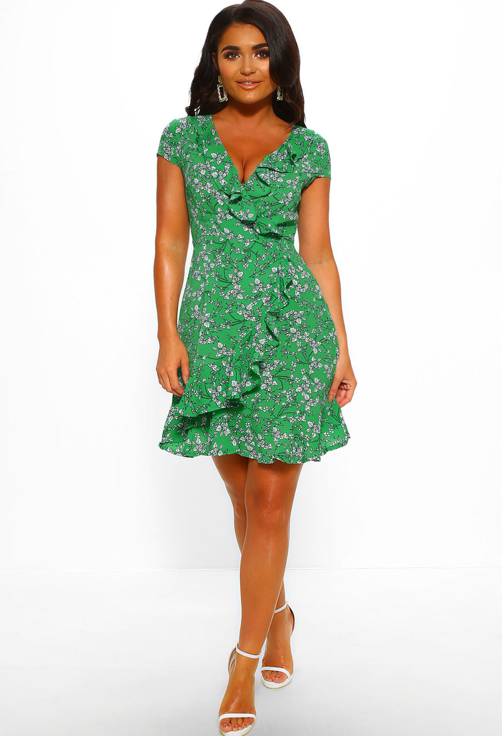 Hyde Park Green Floral Frill Wrap Mini ...